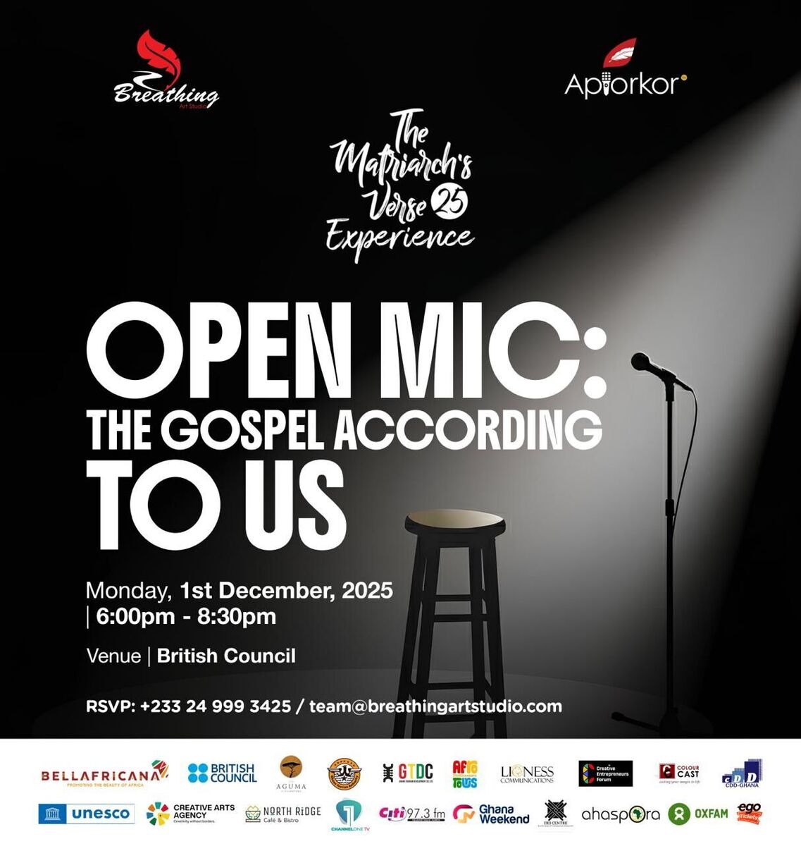 Ghana Events – The Matriarch’s Verse 25 Experience: OPEN MIC: THE GOSPEL ACCORDING TO US Ghana Events – The Matriarch’s Verse 25 Experience: OPEN MIC: THE GOSPEL ACCORDING TO US