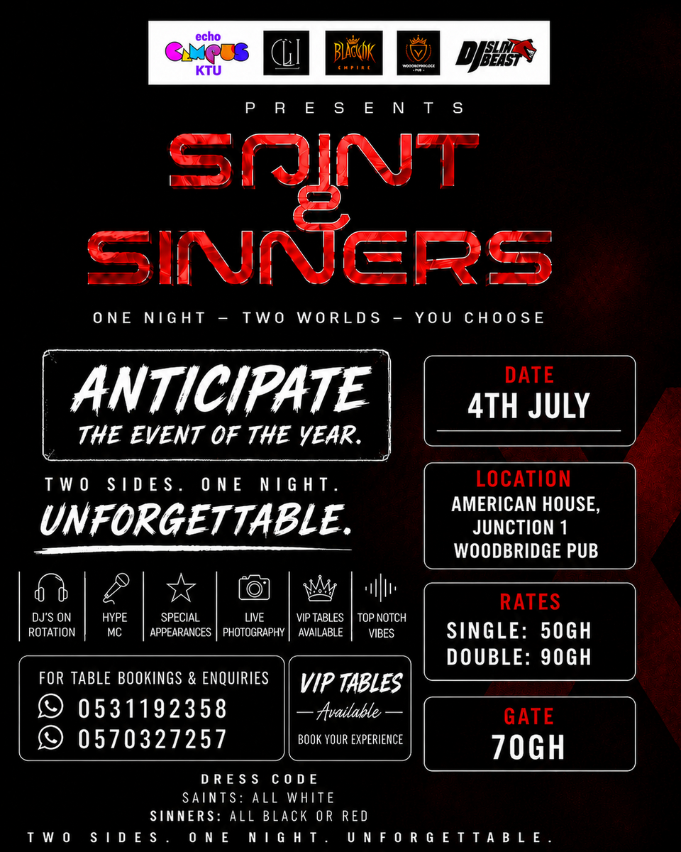 Ghana Events – Saint and Sinners Party Ghana Events – Saint and Sinners Party