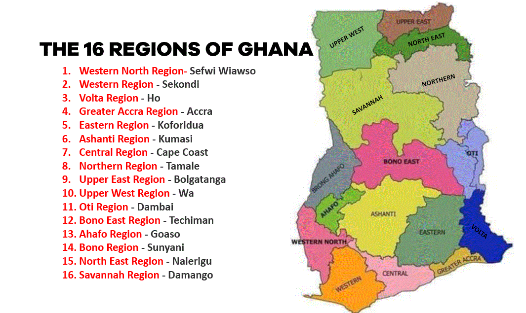 Ghana Map 16 Regions