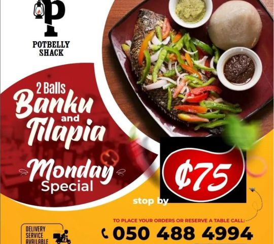 2 Balls Banku and Tilapia Monday Offer @ PotBelly Shack (Amrahia)