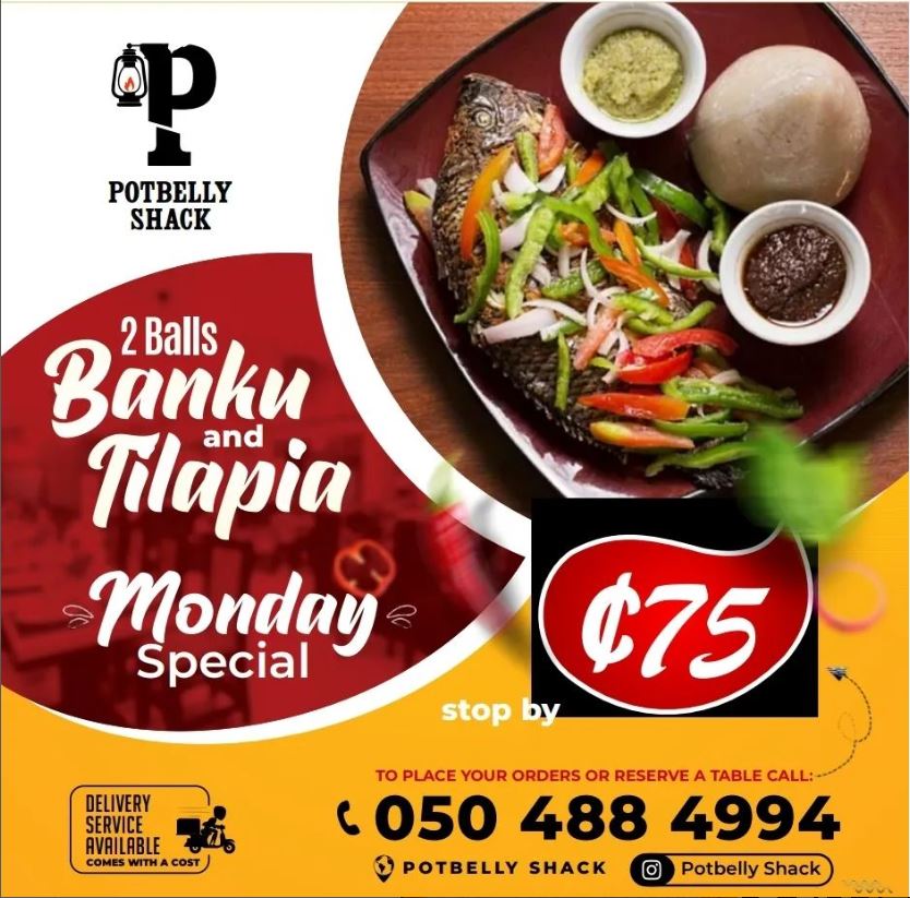 2 Balls Banku and Tilapia Monday Offer @ PotBelly Shack (Amrahia)