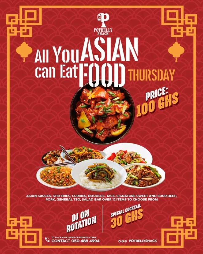 All You Can Eat Asian Buffet Thursday @ PotBelly Shack (Amrahia)