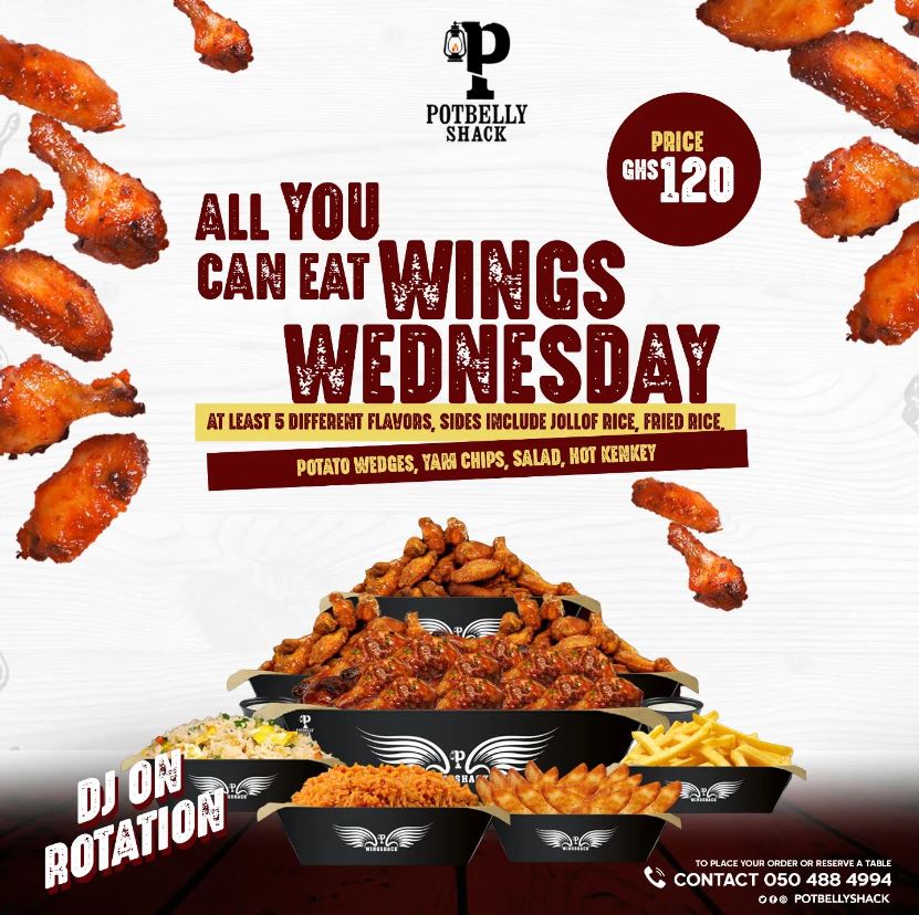 All You Can Eat Wings Wednesday @ PotBelly Shack (Adjiringano)