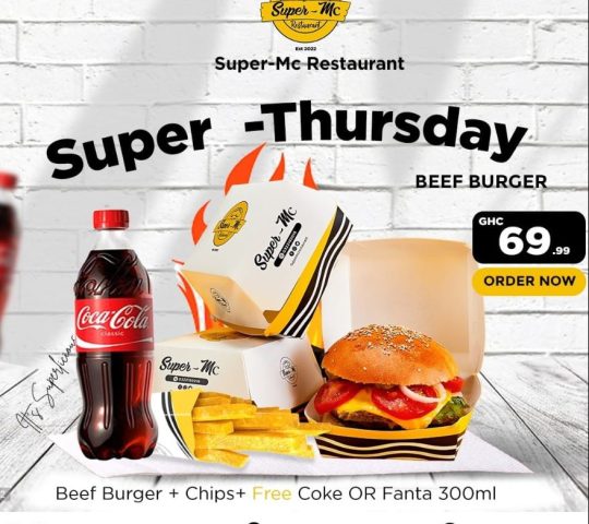 Super Thursday Burger Combo 69Ghc @ Super Mc restaurant