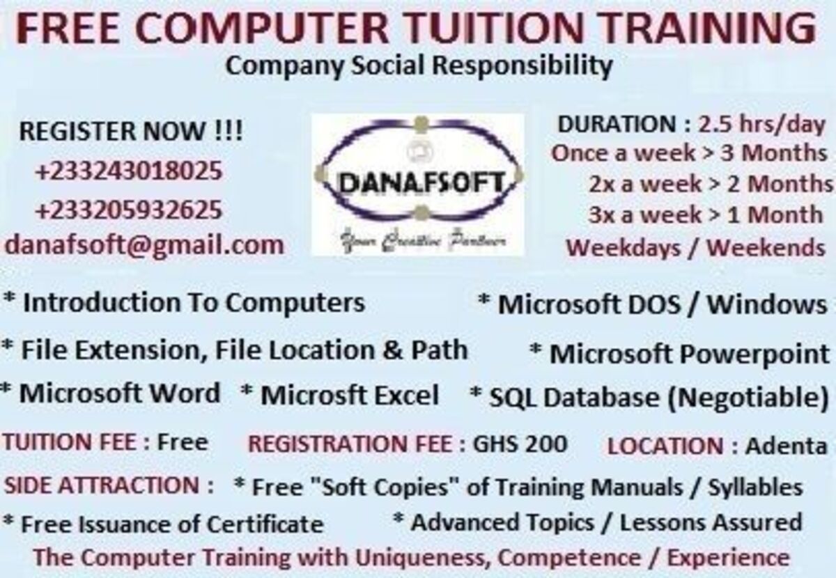 Ghana Events – FREE COMPUTER TUITION TRAINING (ICT)