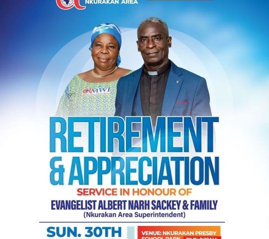 Ghana Events – Retirement and Appreciation Service of Evangelist Albert Narh Sackey (Area Superintendent, Nkurakan) Ghana Events – Retirement and Appreciation Service of Evangelist Albert Narh Sackey (Area Superintendent, Nkurakan)